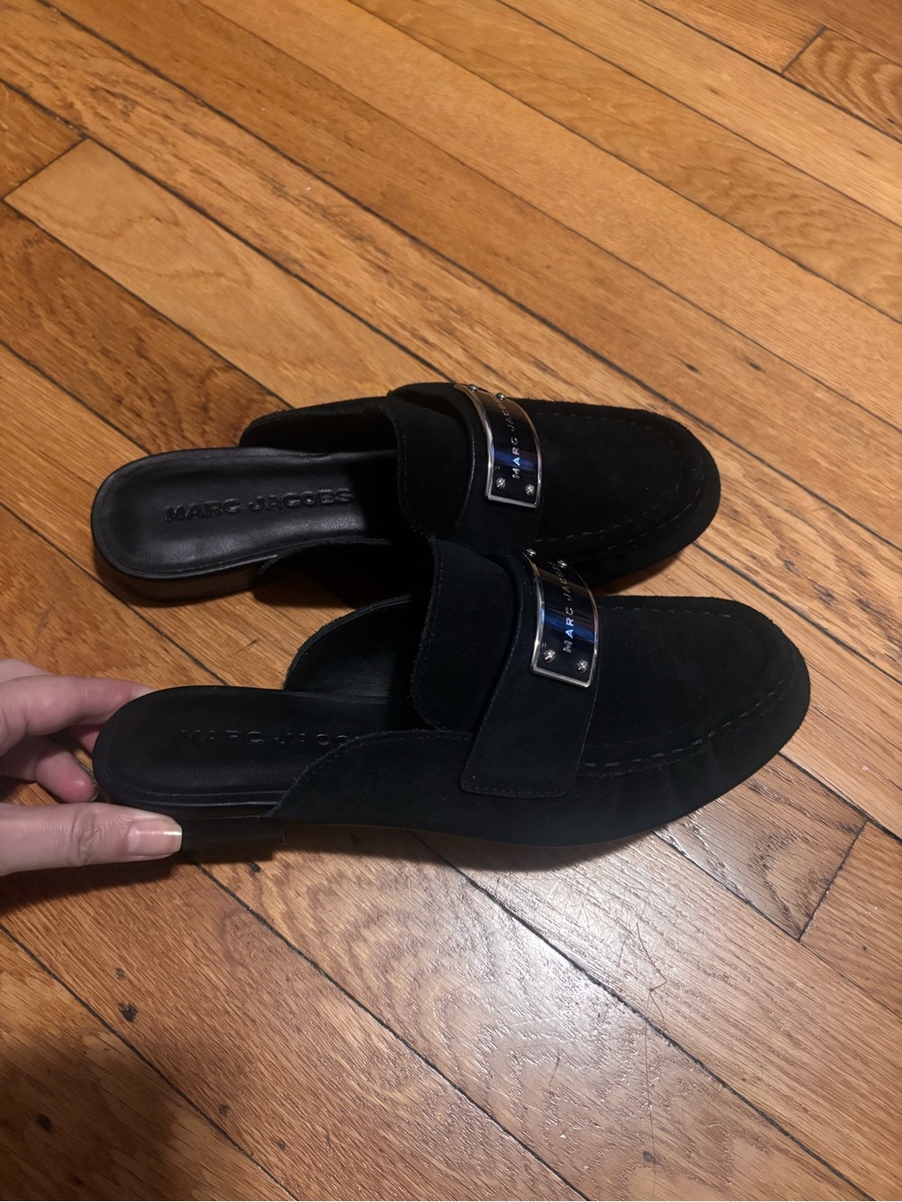 New Marc Jacobs Black Suede Slip on Mules Shoes Size 6.5